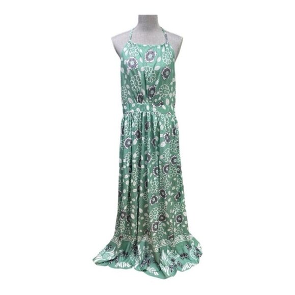 SHEIN Green, White and Gray Halter Maxi Dress with flowers size L - Picture 1 of 7